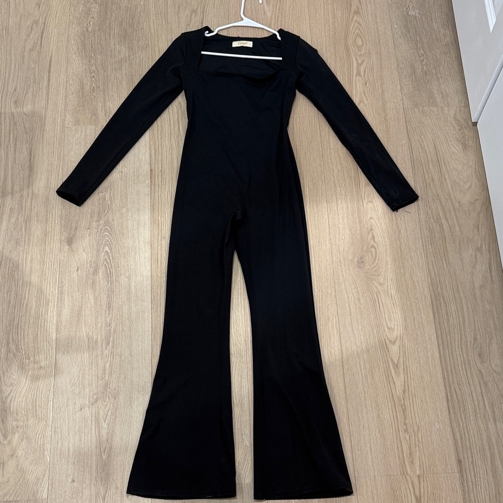 Black Jumpsuit flare with square neck